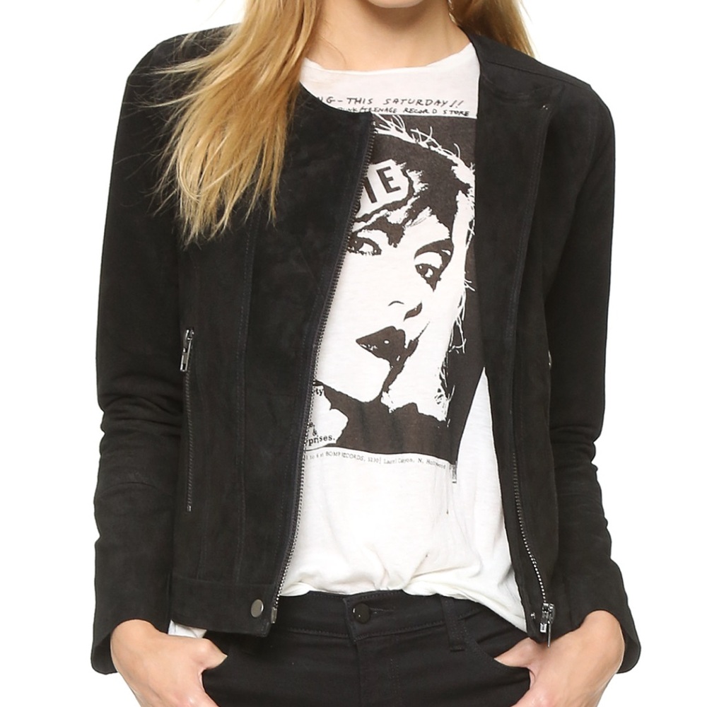 CHASER Leather Suede Collarless Jacket - Size Small